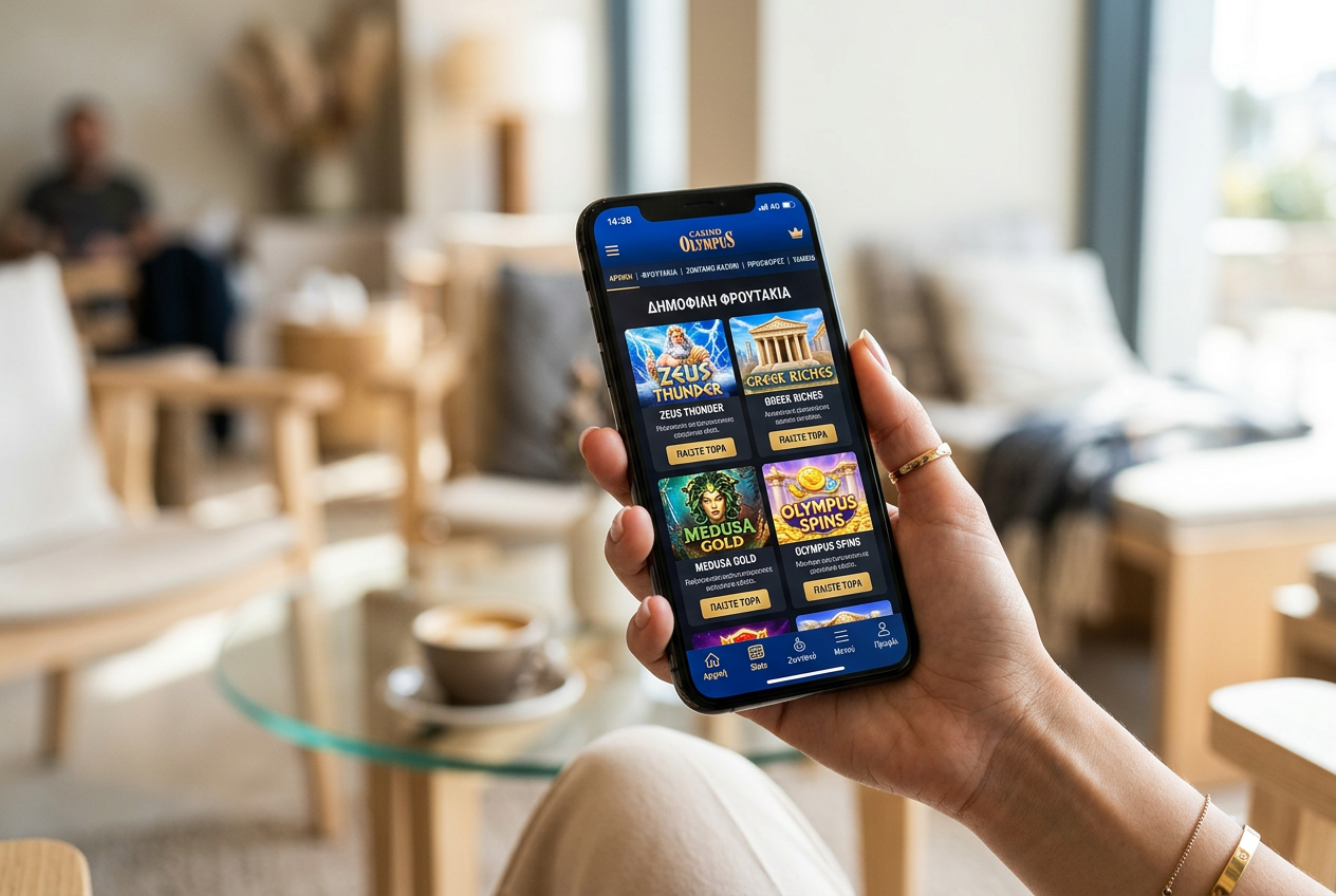 Modern digital casino interface on a smartphone with Greek text.